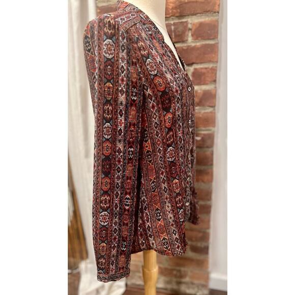 MNG Mango Printed Retro Boho Top Size 2 Business Casual - Picture 3 of 8